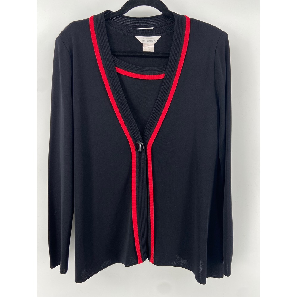 Misook Cardigan Twin Set Women Medium Black‎ Classic Office Designer Knit Preppy
